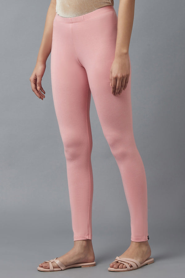Pink Solid Skinny Fit Cotton Tights With Elasticated Waist