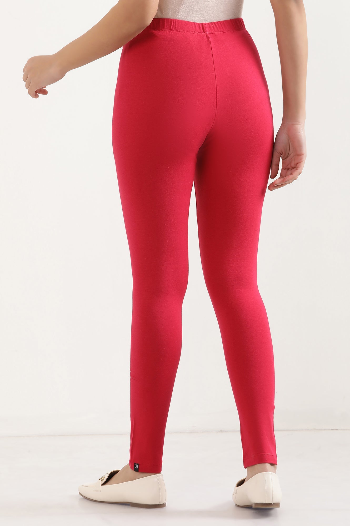 Pink Solid Skinny Fit Cotton Tights With Elasticated Waist