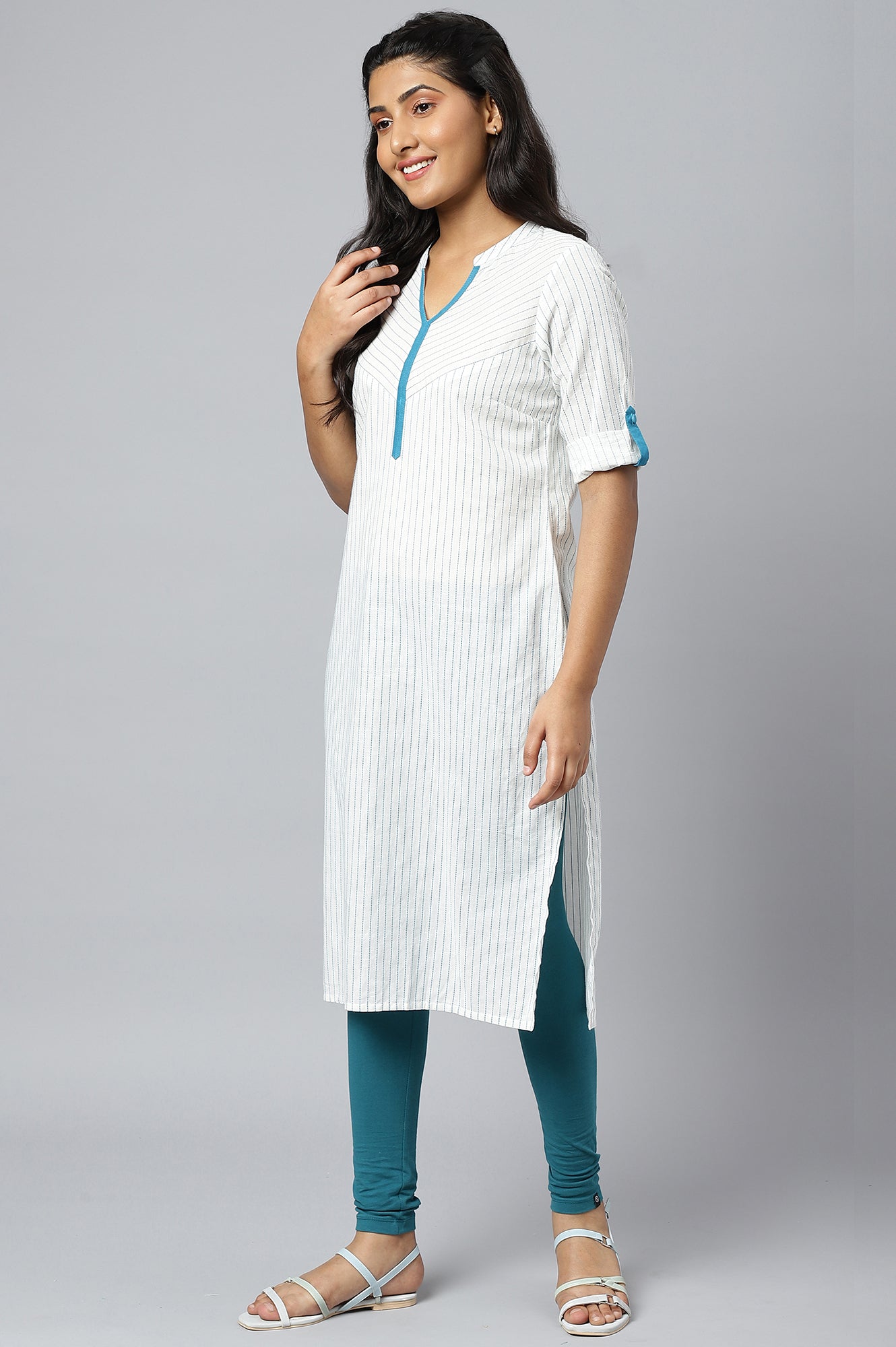 Teal Green Solid Skinny-fit Cotton Tights with Elasticated Waistband