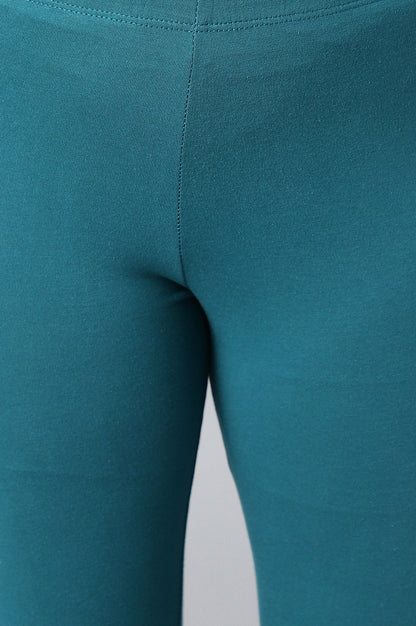 Teal Green Solid Skinny-fit Cotton Tights with Elasticated Waistband