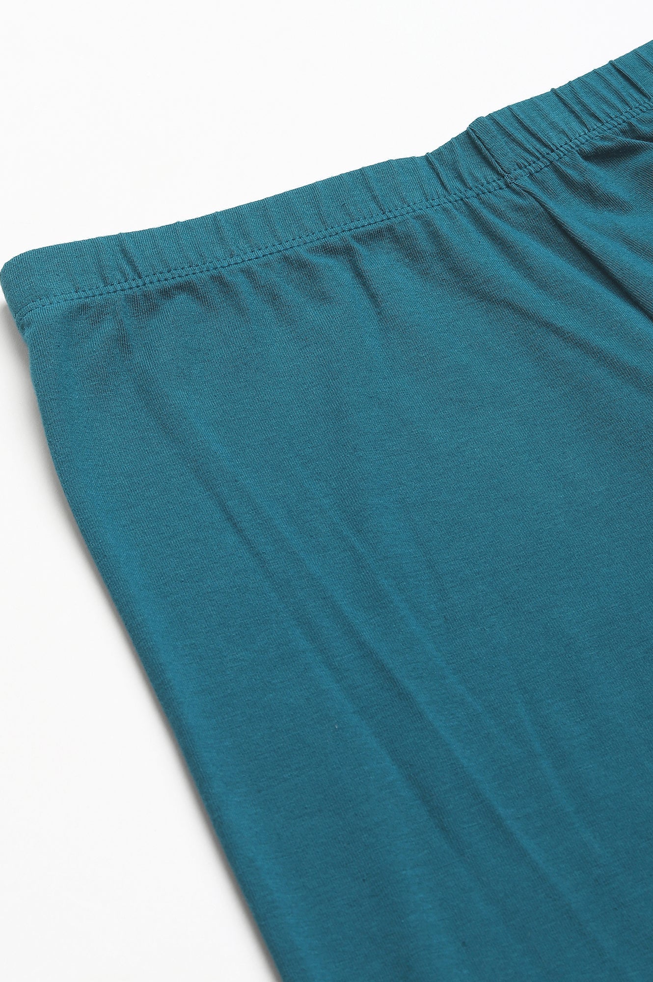 Teal Green Solid Skinny-fit Cotton Tights with Elasticated Waistband