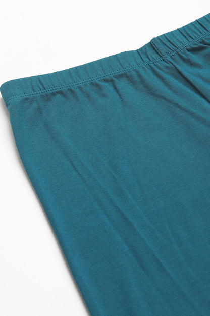 Teal Green Solid Skinny-fit Cotton Tights with Elasticated Waistband