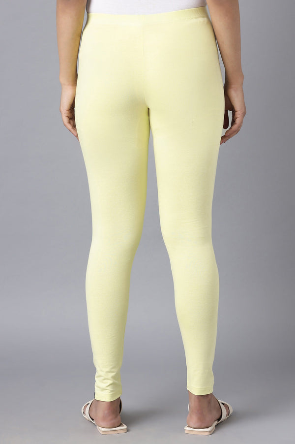 Yellow Solid Skinny Fit Cotton Tights With Elasticated Waistband