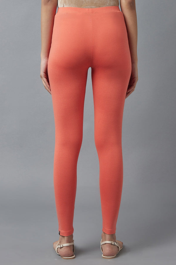 Peach Solid Skinny Fit Cotton Tights With Elasticated Waist