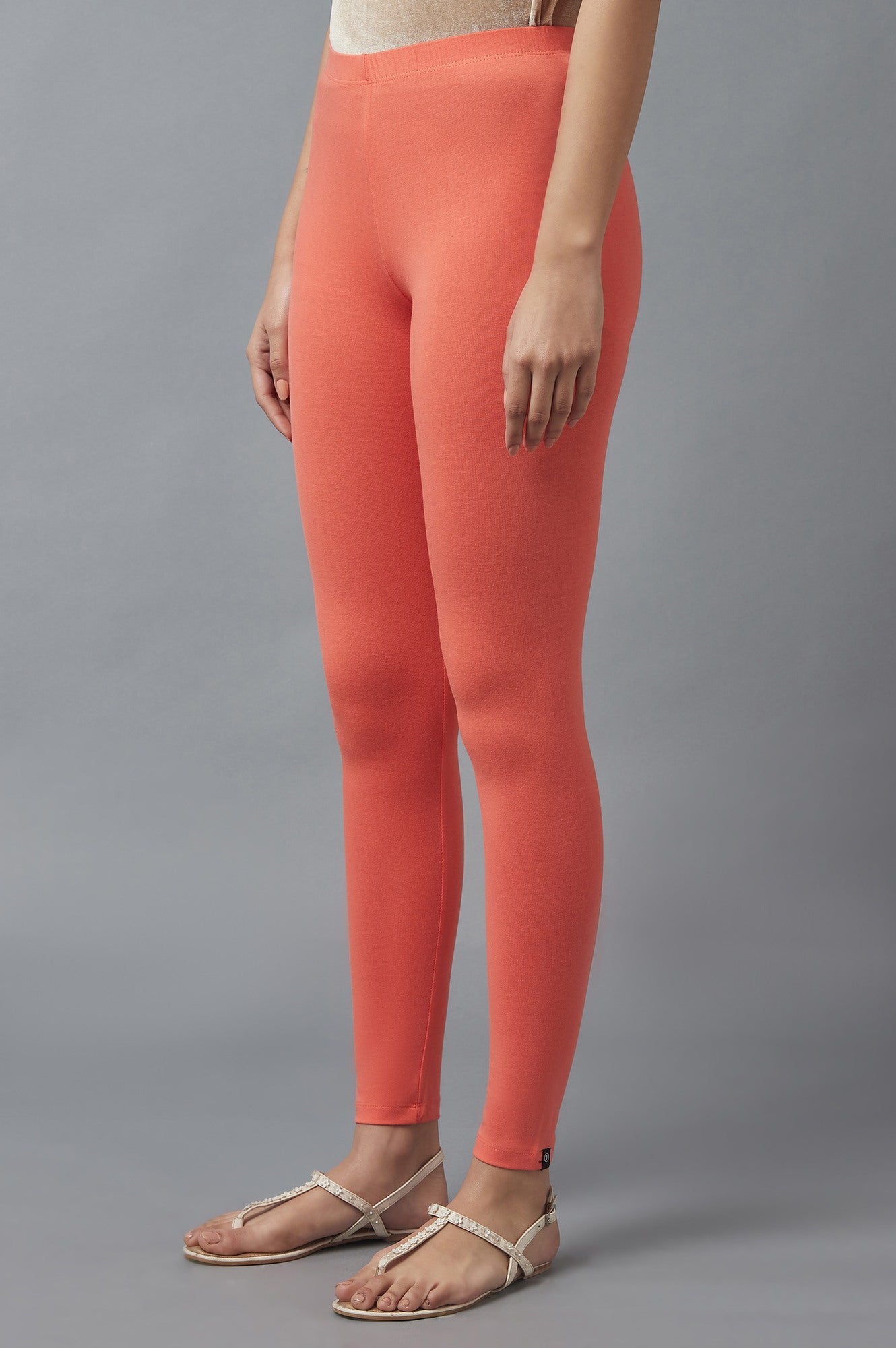 Peach Solid Skinny Fit Cotton Tights With Elasticated Waist