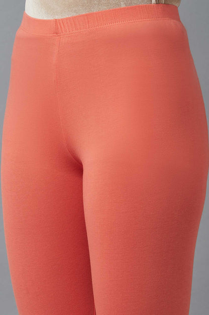 Peach Solid Skinny Fit Cotton Tights With Elasticated Waist