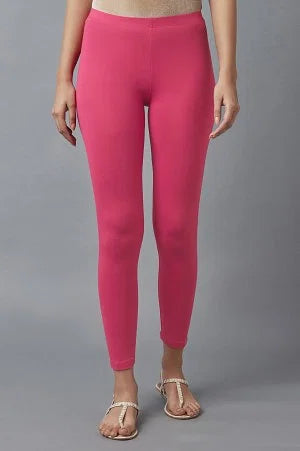 Pink Solid Ankle Length Cotton Tights - M
