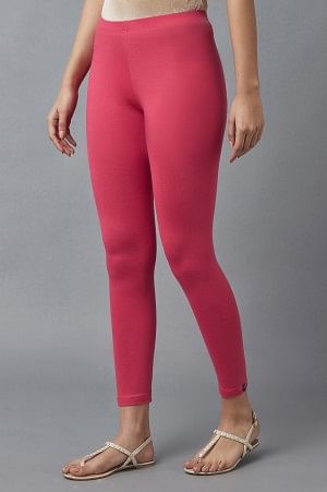 Pink Solid Flared Cotton Tights With Elasticated Waist