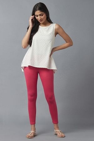 Pink Solid Flared Cotton Tights With Elasticated Waist
