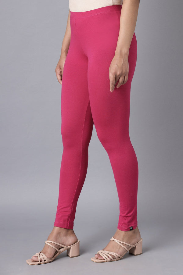 Pink Solid Skinny Fit Cotton Tights With Elasticated Waist