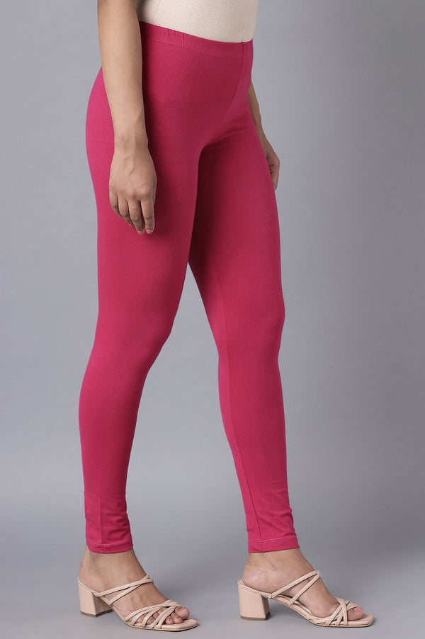 Pink Solid Skinny Fit Cotton Tights With Elasticated Waist