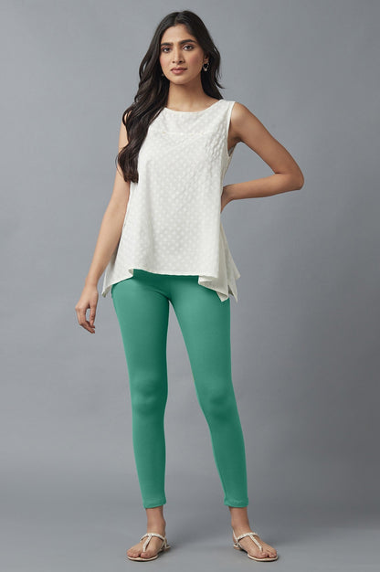 Light Blue Solid Skinny Fit Cotton Tights With Elasticated Waist