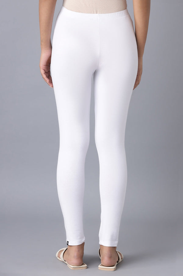 White Solid Skinny Cotton Tights With Elasticated Waist