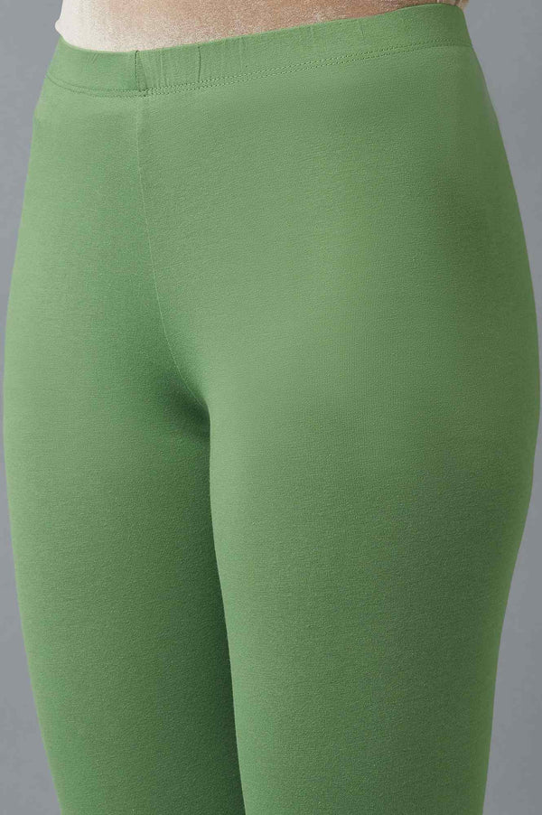 Green Solid Skinny Cotton Tights With Elasticated Waist