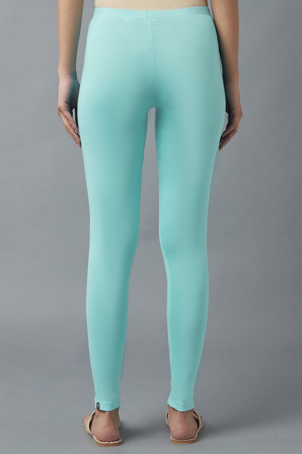 Light Blue Solid Skinny Cotton Tights With Elasticated Waist