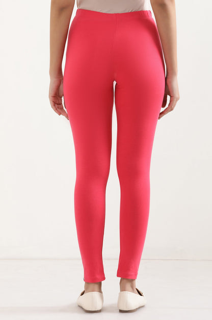 Pink Solid Skinny Fit Cotton Tights With Elasticated Waist
