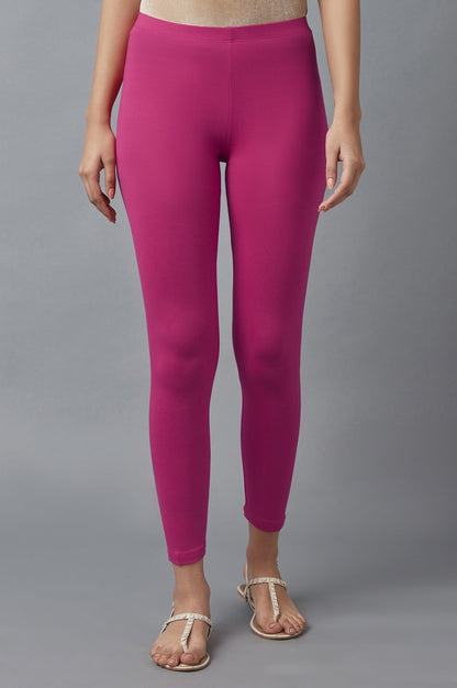 Pink Solid Skinny Cotton Tights With Elasticated Waist