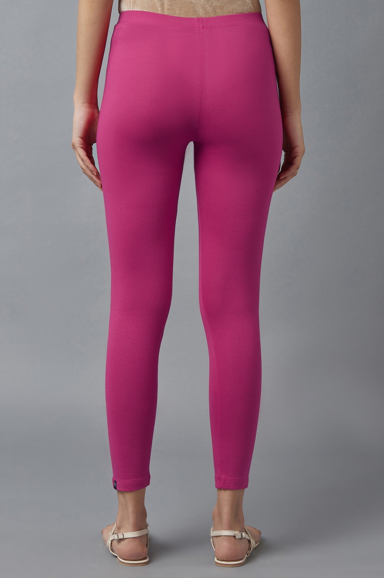 Pink Solid Skinny Cotton Tights With Elasticated Waist