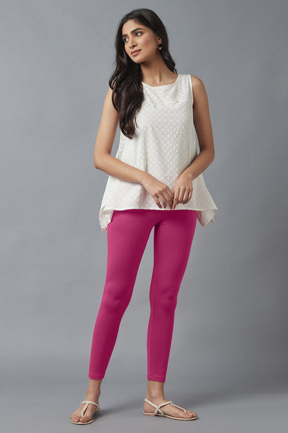 Pink Solid Skinny Cotton Tights With Elasticated Waist