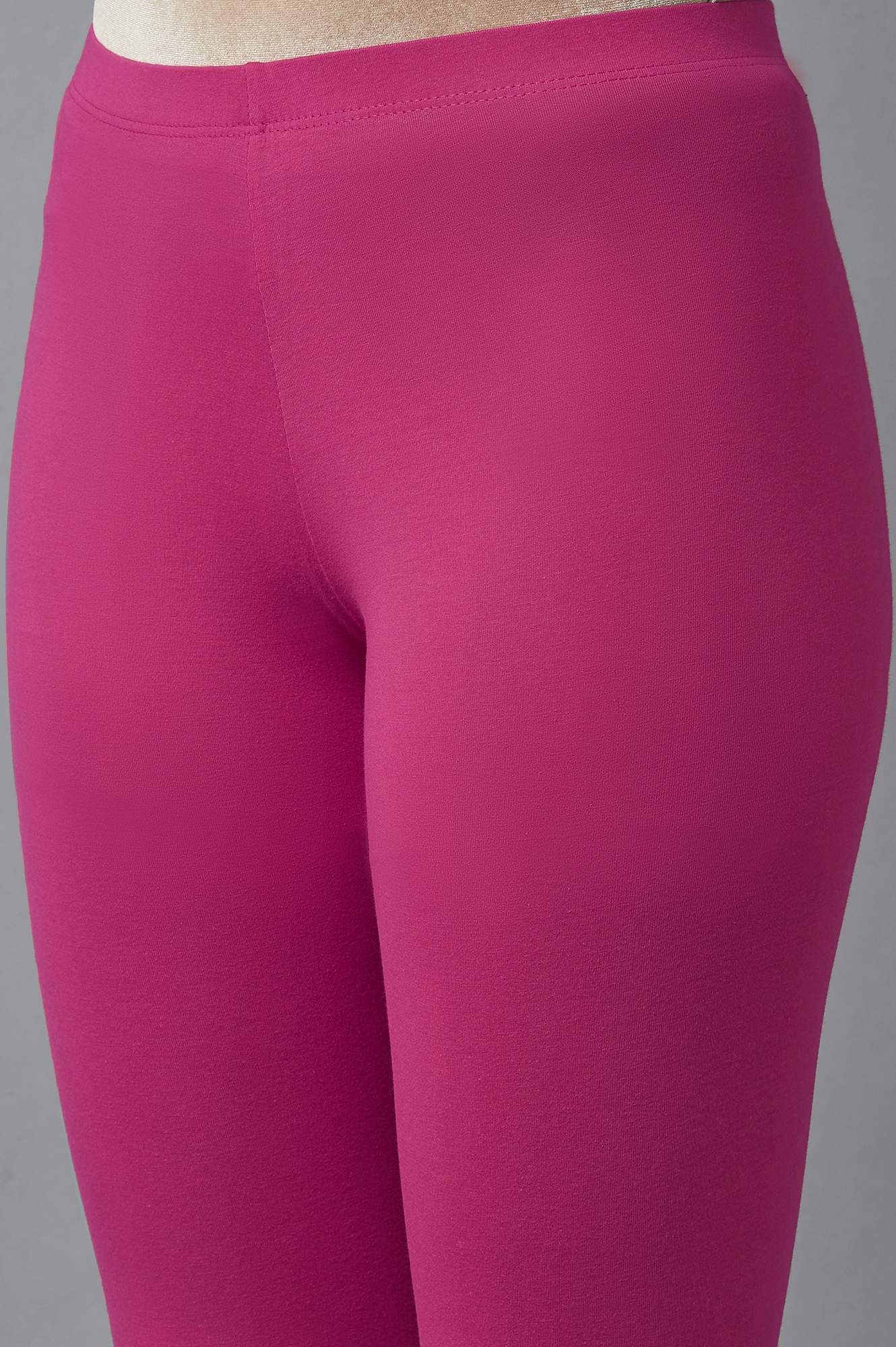 Pink Solid Skinny Cotton Tights With Elasticated Waist