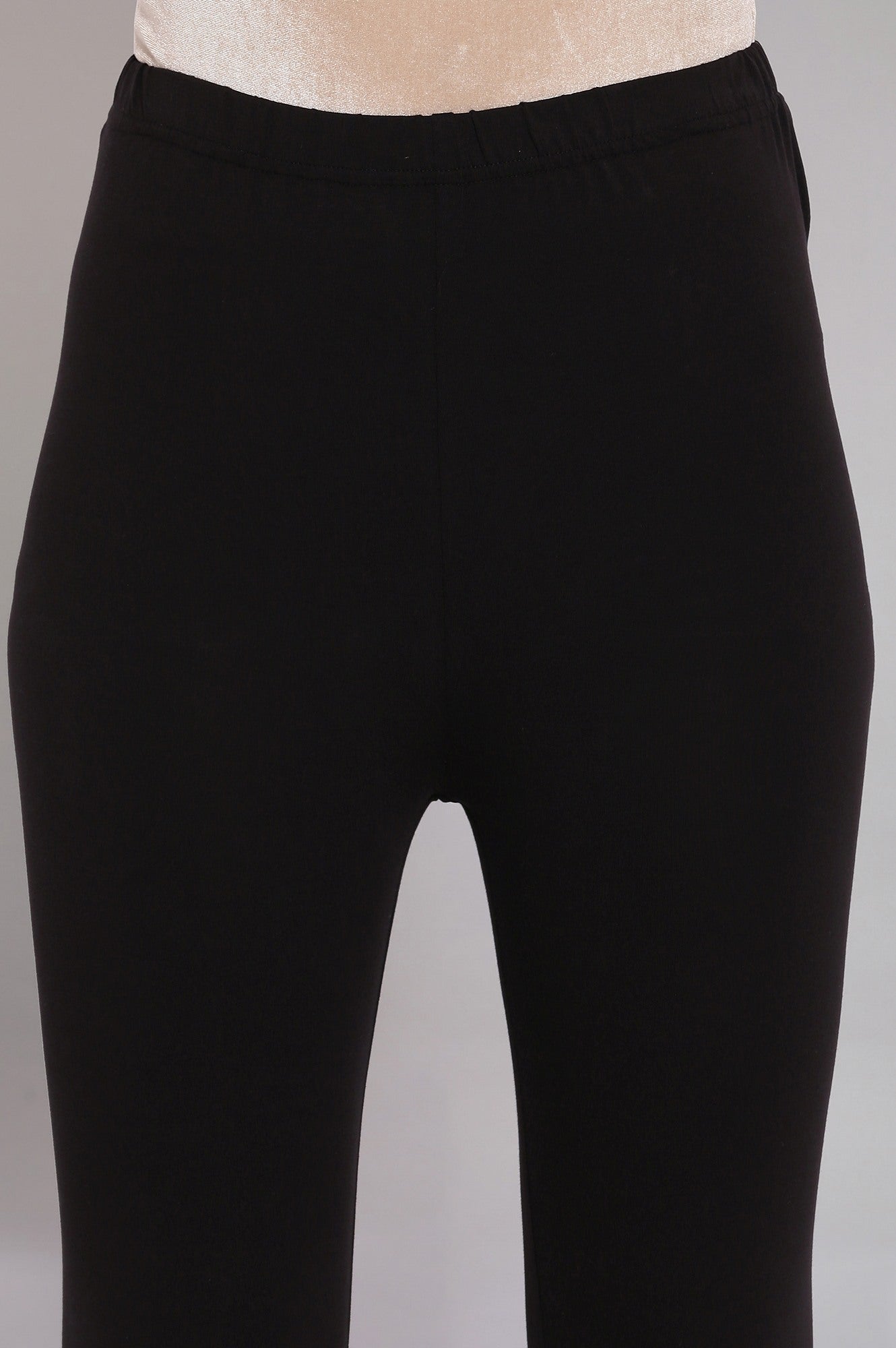 Black Solid Skinny Fit Cotton Tights With Elasticated Waistband