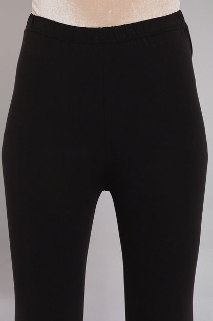 Black Solid Skinny Fit Cotton Tights With Elasticated Waistband