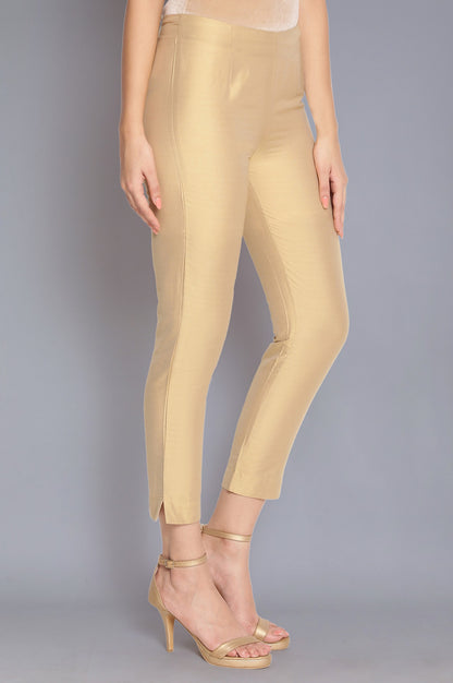 Light Golden Cotton Flax Fitted Pants