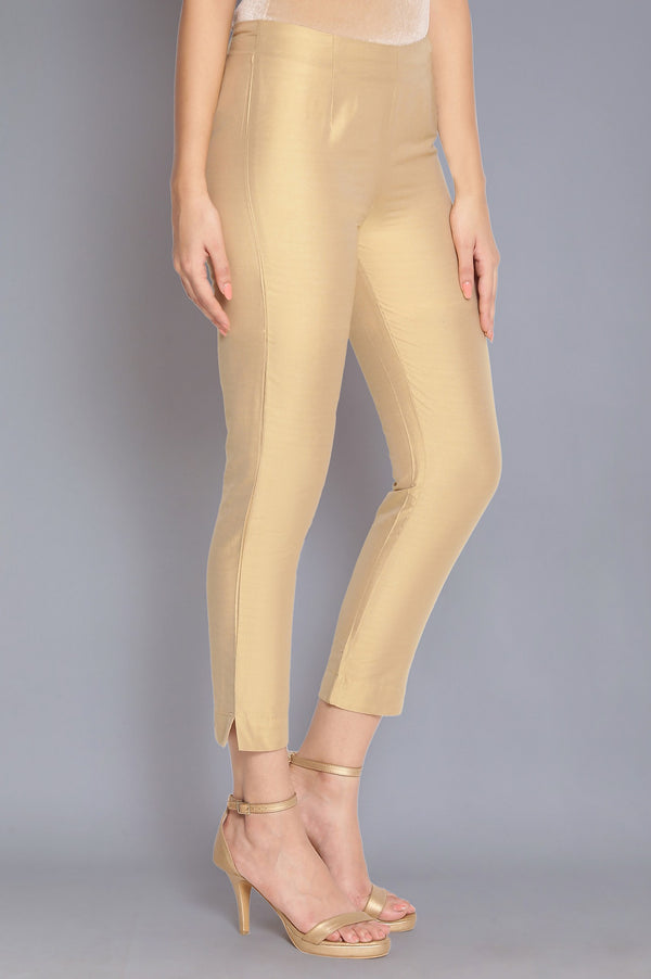 Light Golden Cotton Flax Fitted Pants