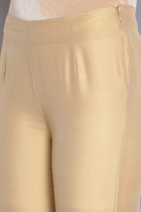 Light Golden Cotton Flax Fitted Pants