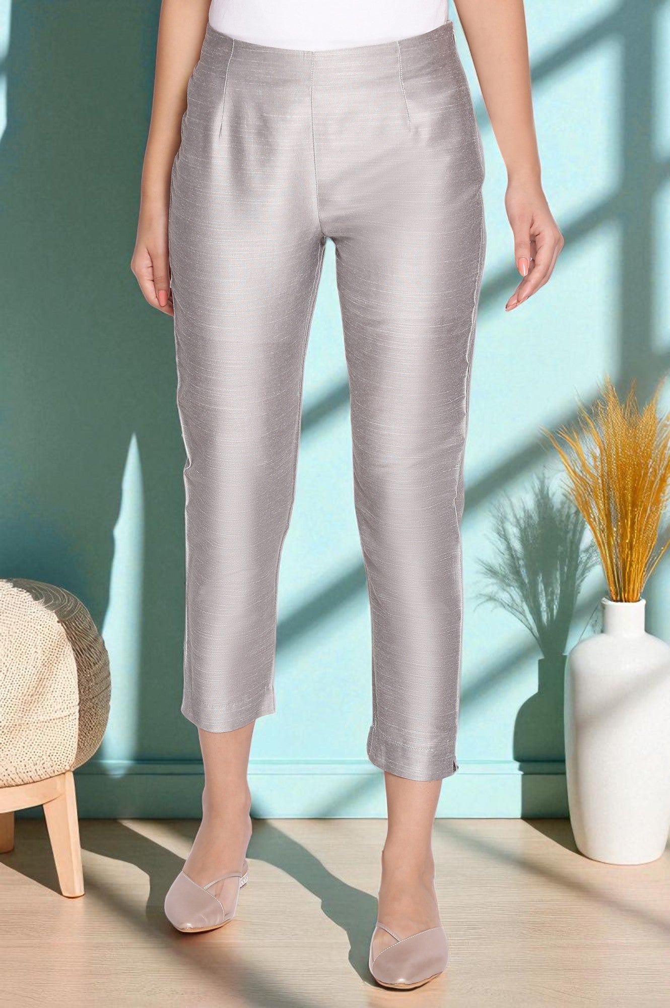 Silver Fitted Pants