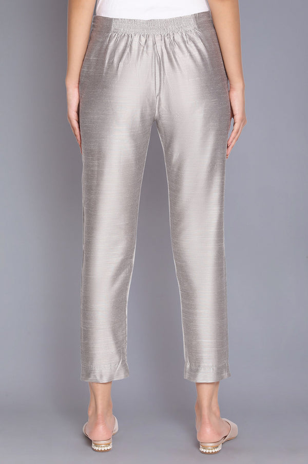 Silver Fitted Ankle Length Pants