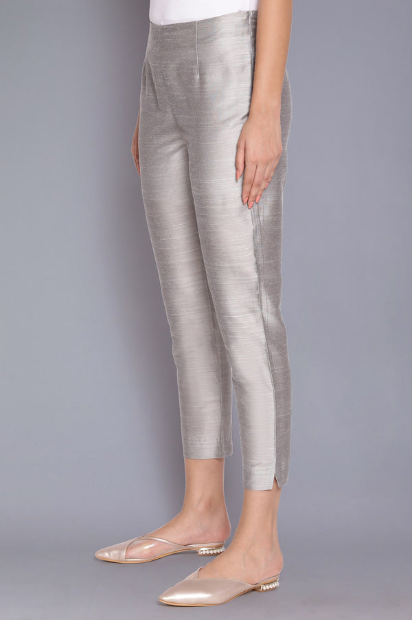 Silver Fitted Ankle Length Pants
