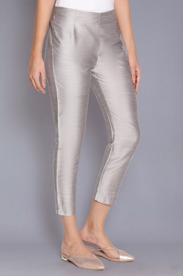 Silver Fitted Ankle Length Pants