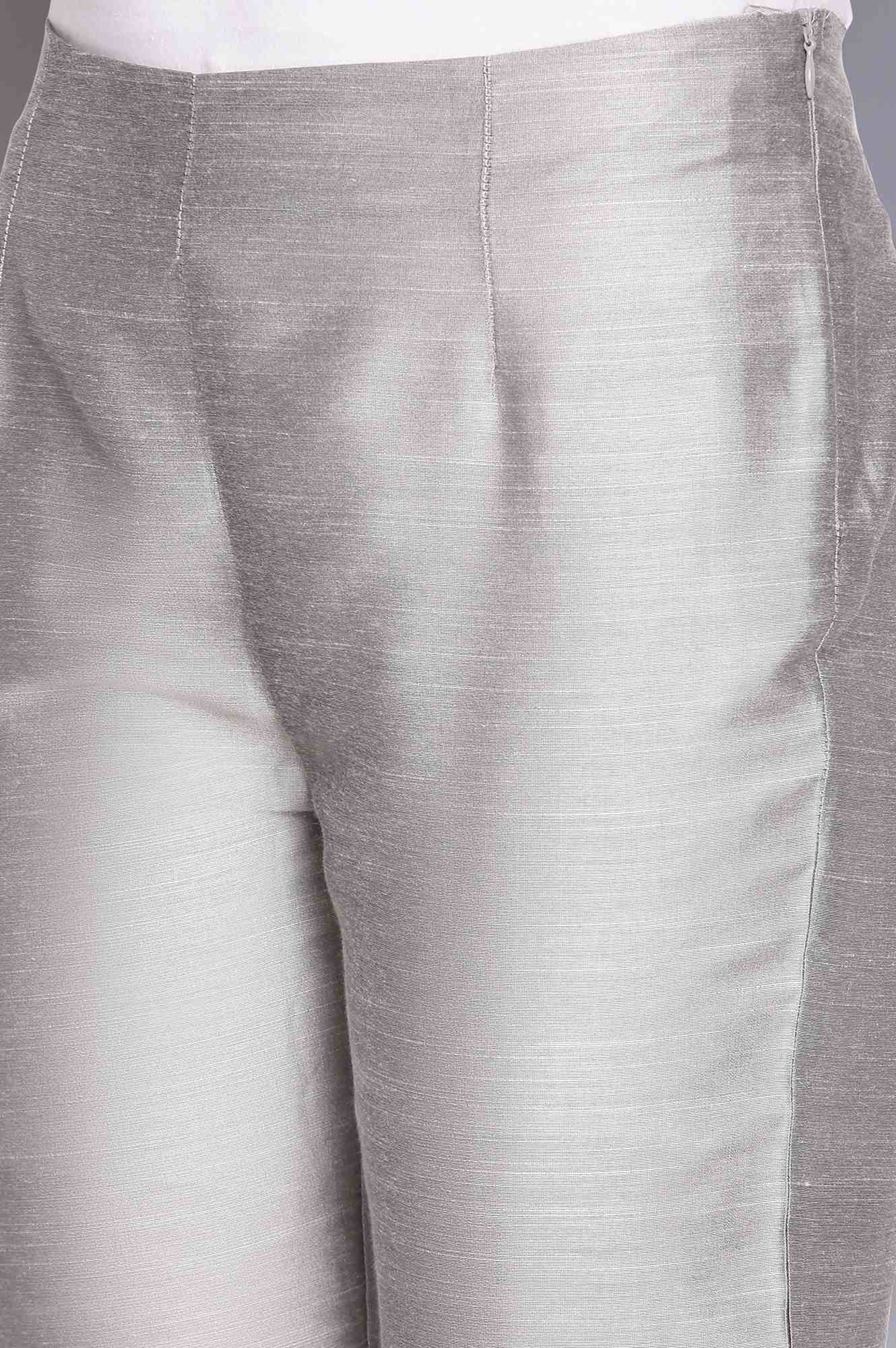 Silver Solid Slim Fit Viscose Trouser