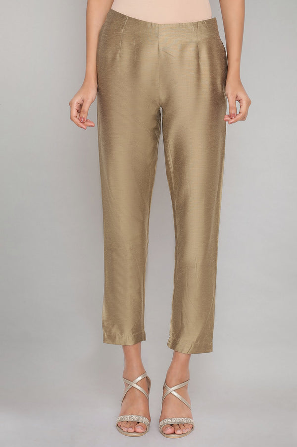 Light Golden Cotton Flax Fitted Pants