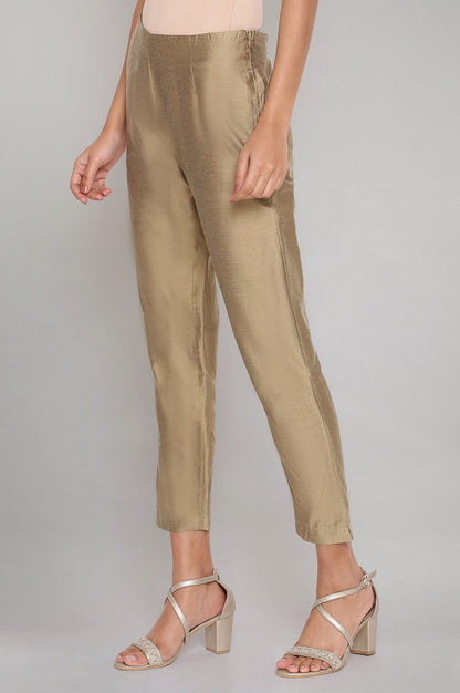 Light Golden Cotton Flax Fitted Pants
