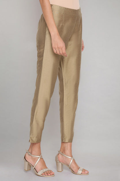 Light Golden Cotton Flax Fitted Pants