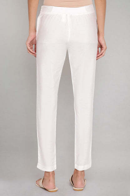 Ecru Lace Rayon Straight Kurta and Slim Pant Set