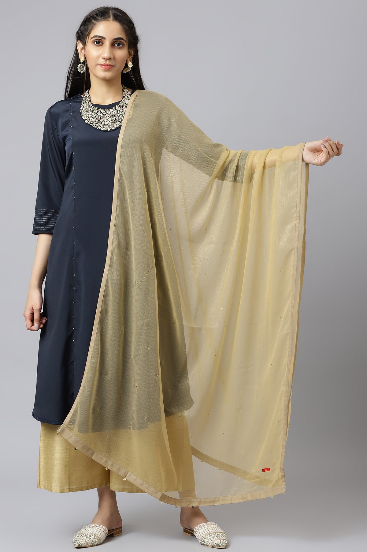 Golden Chiffon Dupatta With Sequin - WFS