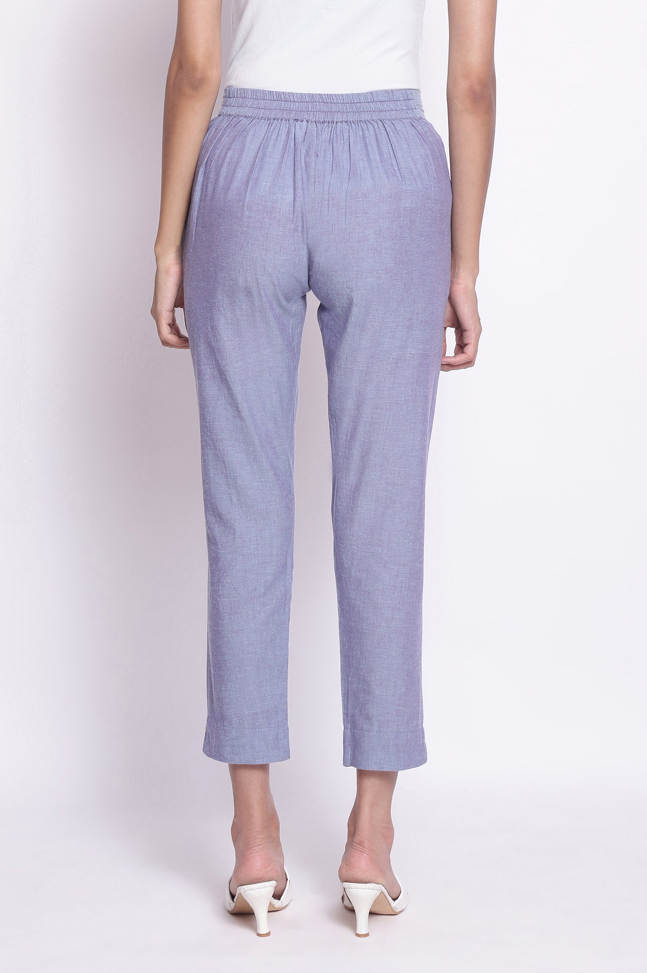 Lilac Solid Straight-fit Cotton Pants with Elasticated Waistband