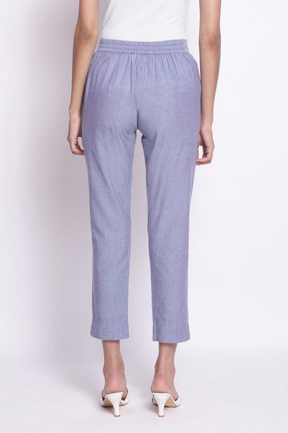Lilac Solid Straight-fit Cotton Pants with Elasticated Waistband