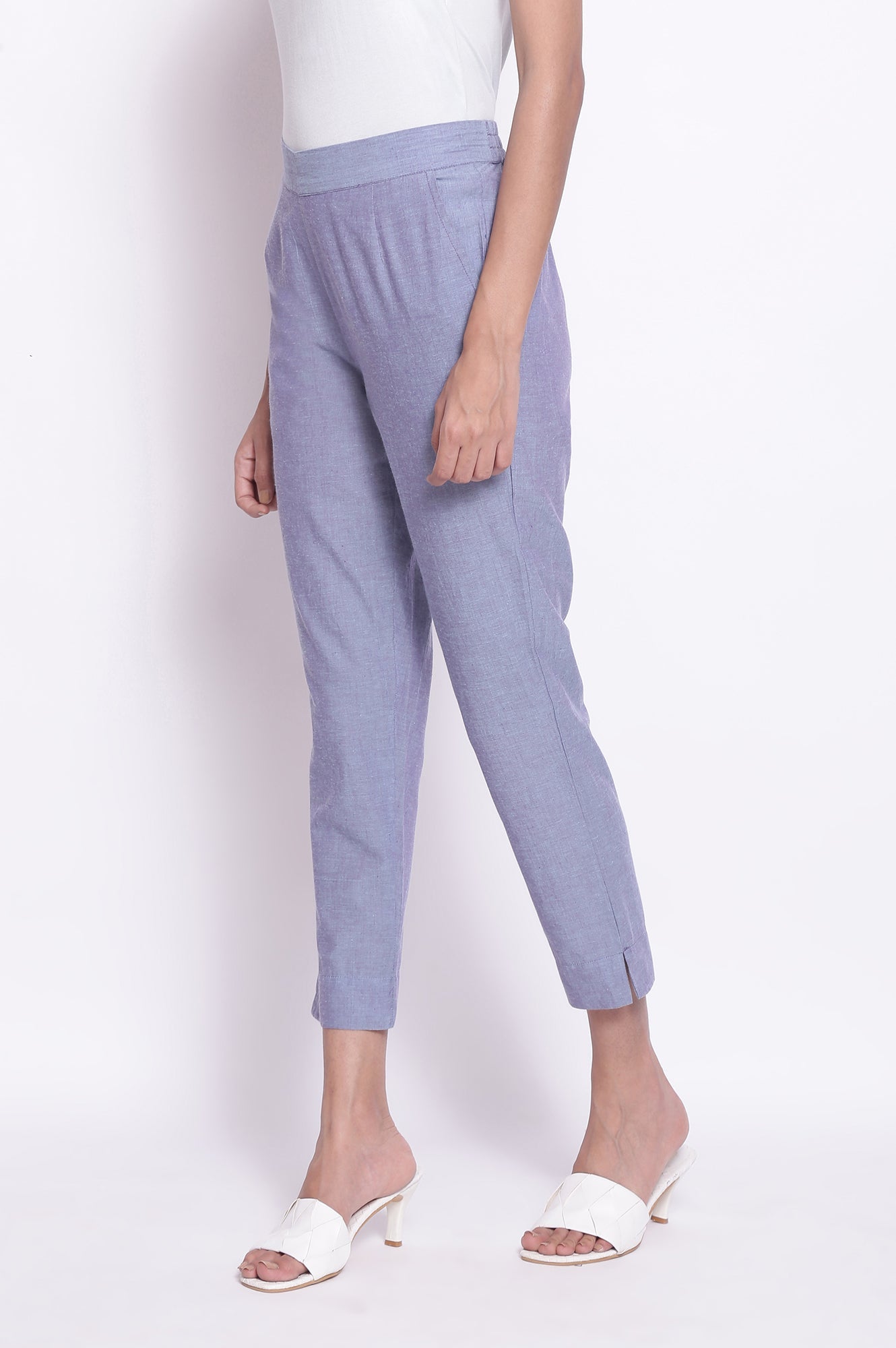 Lilac Solid Straight-fit Cotton Pants with Elasticated Waistband