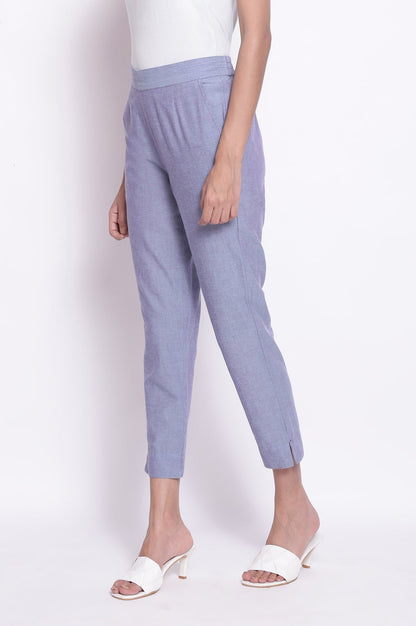 Lilac Solid Straight-fit Cotton Pants with Elasticated Waistband