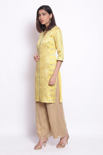 Yellow Floral Jacquard kurta - wforwoman