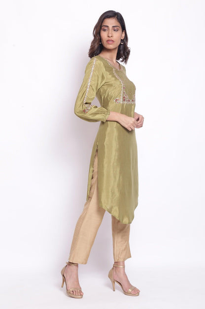 Olive Green Embroidered kurta - wforwoman