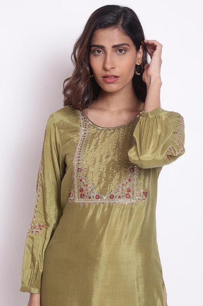 Olive Green Embroidered kurta - wforwoman