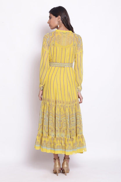 Yellow Maxi Dress With Embroidered Belt - wforwoman