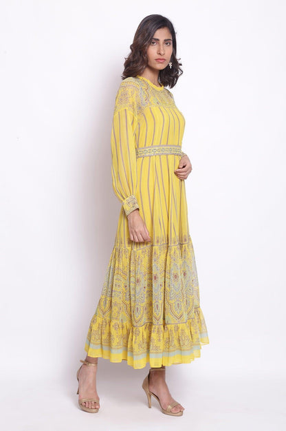 Yellow Maxi Dress With Embroidered Belt - wforwoman