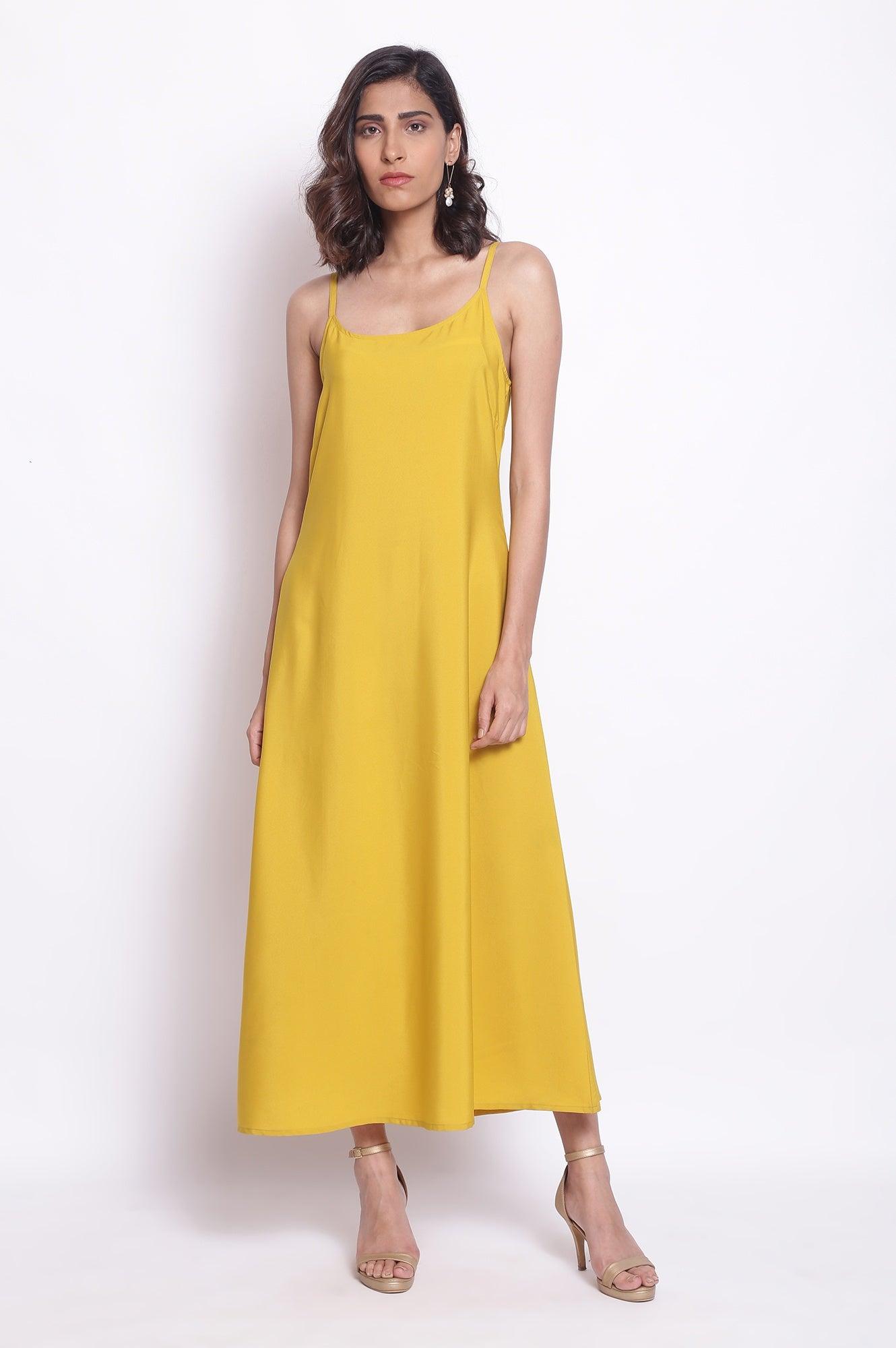Yellow Maxi Dress With Embroidered Belt - wforwoman