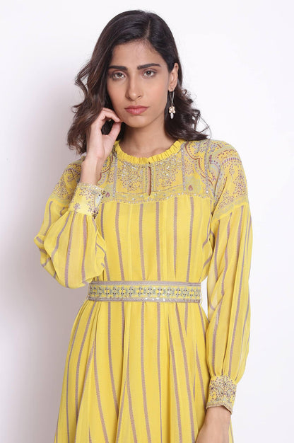 Yellow Maxi Dress With Embroidered Belt - wforwoman